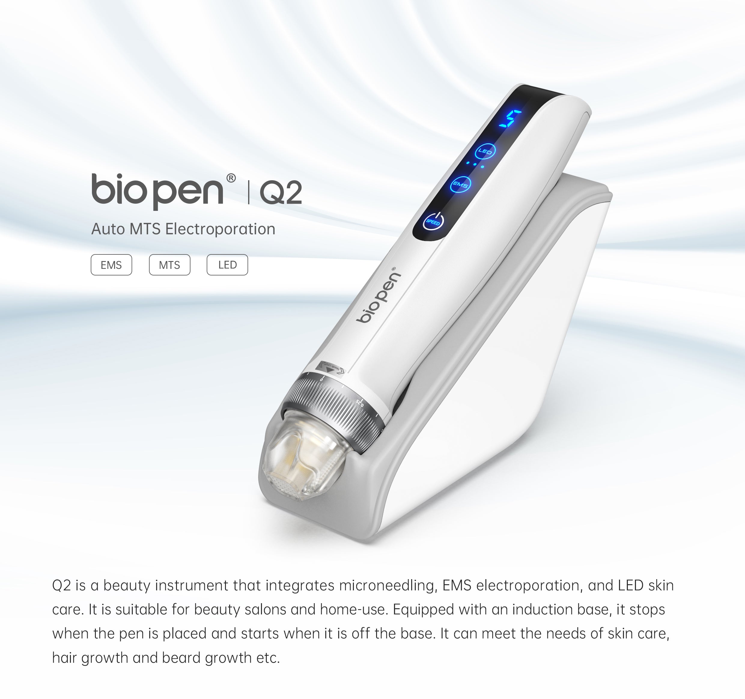 Handheld Bio Pen Q2 EMS Electroporation Microneedling Derma Pen with LED Light Therapy