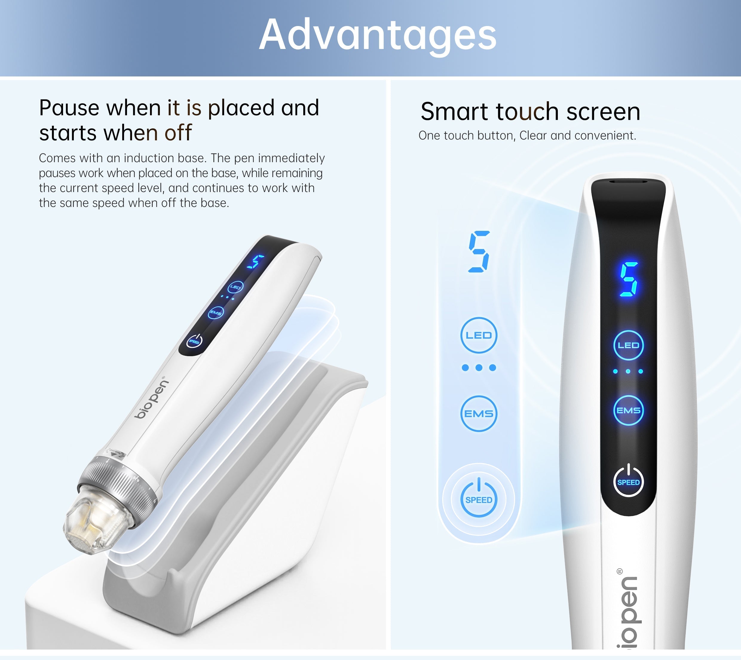 Handheld Bio Pen Q2 EMS Electroporation Microneedling Derma Pen with LED Light Therapy