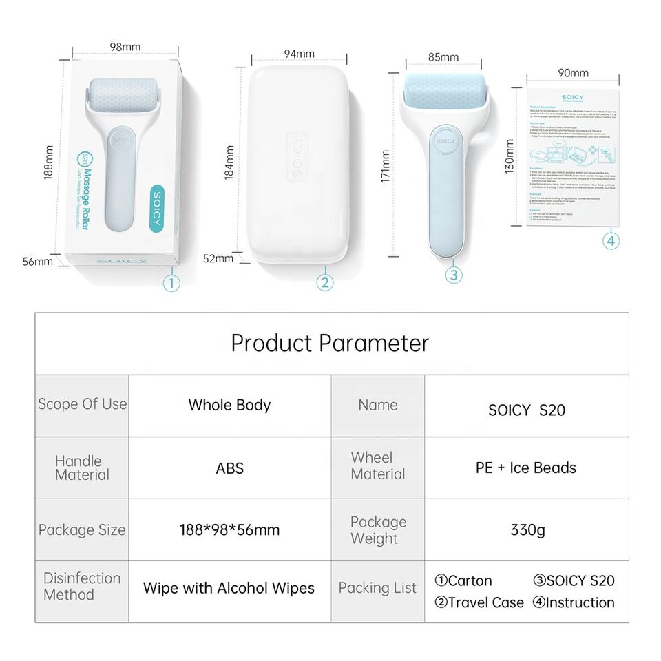 Derma Roller Ice Roller SOICY S20 Skin Cooling Roller Shrink Pores Relax Skin Calm Tightening Massager