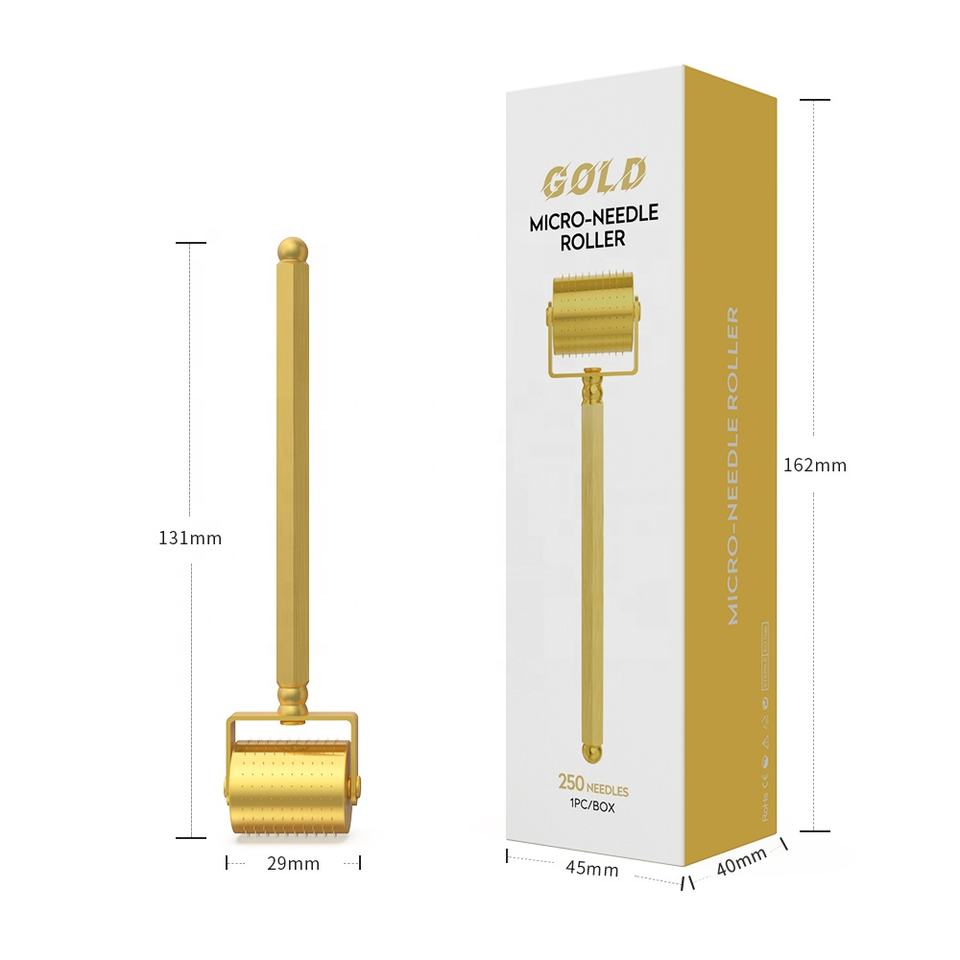 Derma Roller Gold Micro-needle Roller 250 Titanium Needles Dermaroller Microneedling Device For Beard Growth Face Care