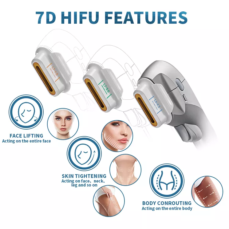 Portable 7D Hifu 2 Handles Face Lifting Skin Tightening Anti-aging Slimming Machine with 7 Cartridge